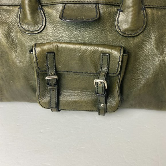 Authentic Chloe  Edith Green Leather Satchel Bag Purse Travel Bag - Picture 4 of 14